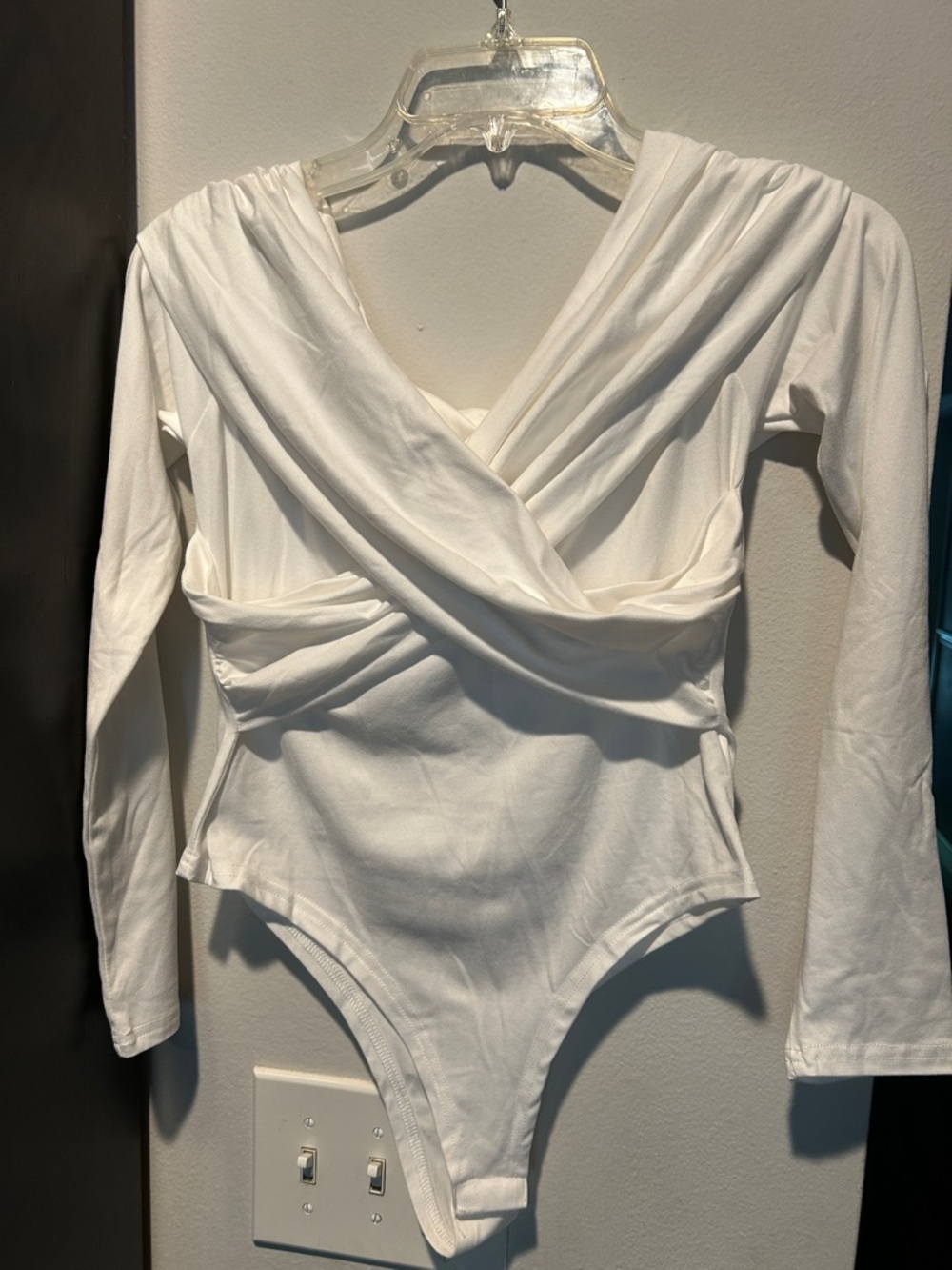 White Long Sleeve Wrap Bodysuit